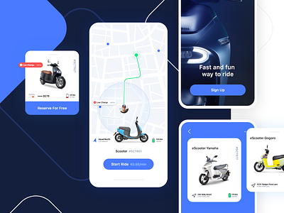 eScooter app bike booking clean electric interaction interface ios map minimal mobile rent scooter sharing ui ux visual design