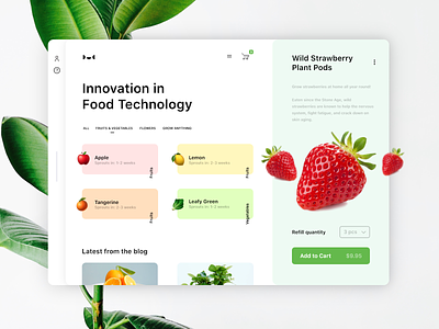 Indoor Smart Garden Landing Page app concept cook ecommerce food interaction interface landing page minimal mobile plant recipe smart strawberry tablet technology ui ux visual design web