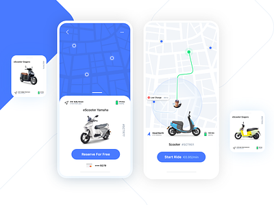 eScooter App app bike booking clean electric interaction interface ios map minimal mobile rent scooter sharing ui ux visual design