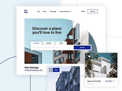 Real Estate Landing Web Site agency app experience home homepage house interface interior investment landing landing page minimal mortgage property real estate ui ux web website website design