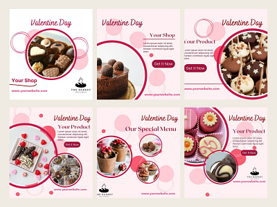 Instagram Post - Aesthetic- Template- Food Cake Valentine bakery branding cake design food instagram pastry template valentine