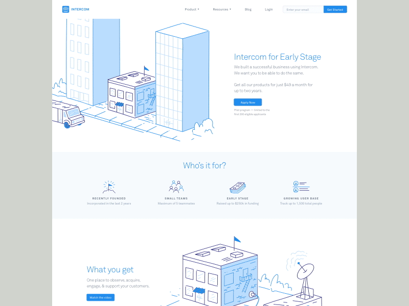 Intercom for Early Stage animation illustration intercom layout product startup startup lyfe technology web