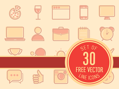 30 Free Vector Line Icons download food free freebie icons illustration line office social ui ux vector