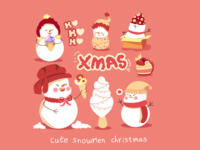 snowman Christmas cartoon christmas christmas eve cute graphic design happy illustration set snowman snowmen winter y2k