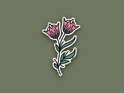 Tattoo style flower illustration bud flower icon illustration leaf logo pink rose sticker tattoo