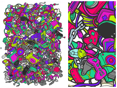 Sensory Overload Wip colorful digital gadgets illustration
