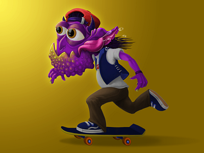Skater Troll character creature digital illustration photoshop skateboarding wacom