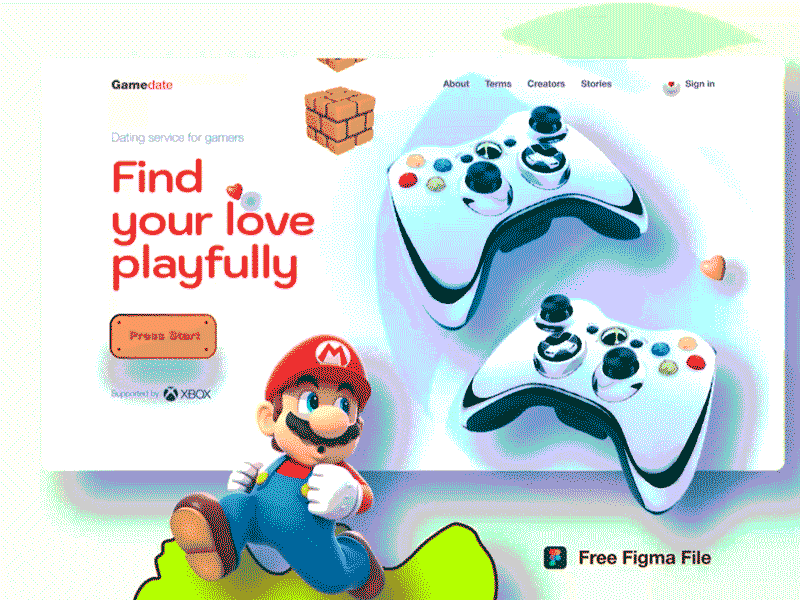 Love is in the air, Dribbblers dating game gamer gamers landing mario mario bros mariobros mariokart ui uiux xbox xbox360