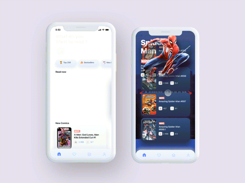 Comics app concept animation animations app app design apple book dc dccomics heroes interaction marvel marvelcomics mobile app mobile app design protopie5.0 spiderman superhero superman ui ux
