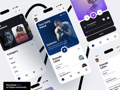 Mood Music Player App Free Downolad app app design free freebies mobile app music music player music streaming musician player playlist sing singing song sound spotify track ui ux