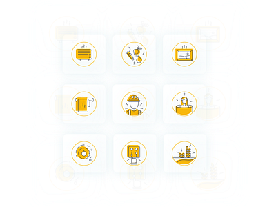 Mini set of icons for manufacturers of heaters design icons orange web