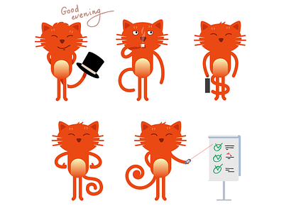 Smart Cat Kit cat emotions faces gantleman kit mascot poses red