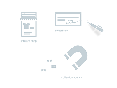 Internet-shop, investment icon, collection agency icons single color vector