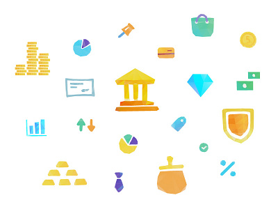 Financial Icons banking finance gold icons money