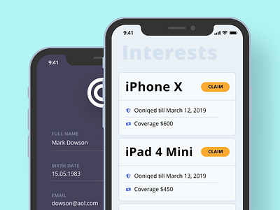 Login and interests screen for a new app insurance iphone mobile ux