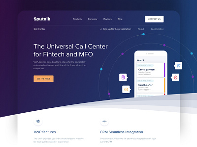 Call Center main page call clean design finance gradients iphone main page sputnik ui ux