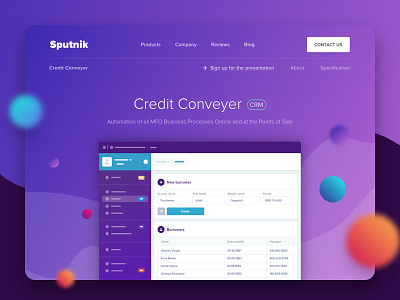 Credit Conveyer clean credit crm design finance gradients main page sputnik ui ux