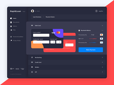 Rapidloan: Payment page clean dashboard ui design finance fintech loan payments personal loan sputnik ui ux wndr wonderbase