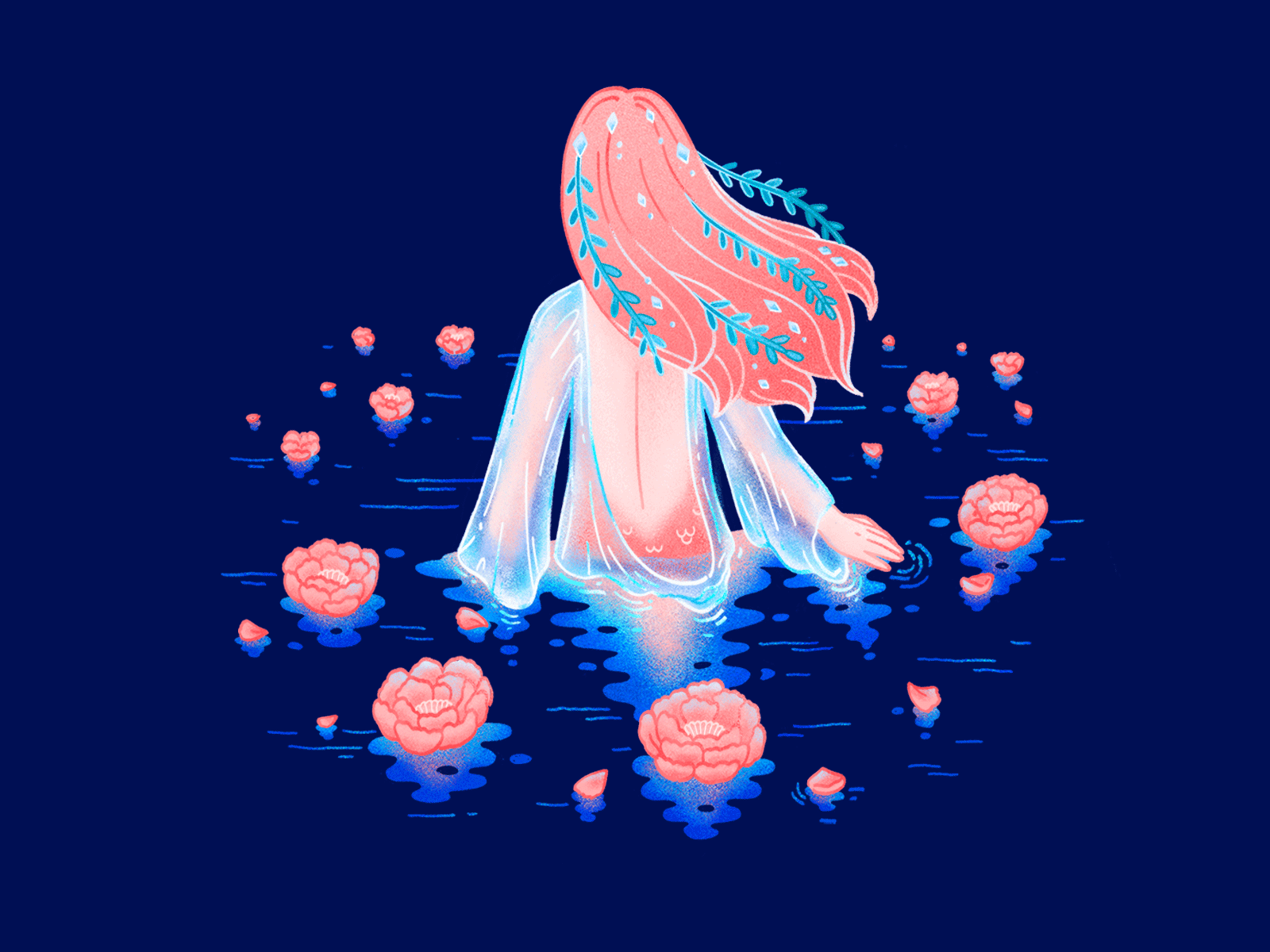 Mermaid Gif blue flower illustration gif gradient hand drawn illustration mermaid pastel pink procreate water