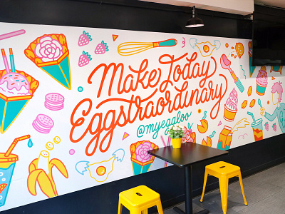 Eggloo Mural & Process bezier cafe dessert food icons interior lettering mural pastel typography vector wallpaper