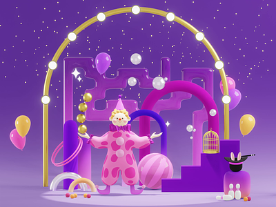 The Wonder Circus ✨🎪🪄 3d 3d design 3d illumination 3dcharacter 3dmodeling animation blender character circus cute design illustration motion graphics render