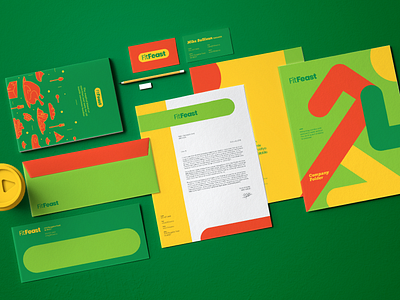 Stationery Design for FitFeast brand identity branding branding design colorful corporate identity identity design illustration logo design stationery design visual identity