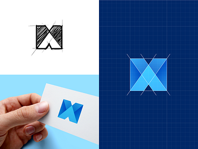 M Logo Exploration concept grid lettermark logo sketch