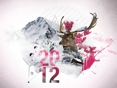 New Year 2012 break christmas card deer pink sebastien vandenwouwer snow typo vs creations wild