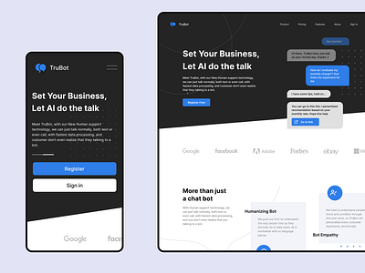 TruBot - Landing Page Exploration app branding design graphic design illustration logo typography ui ux vector