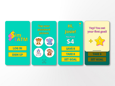 Sim the ATM (App for Kids) color design mockup ui