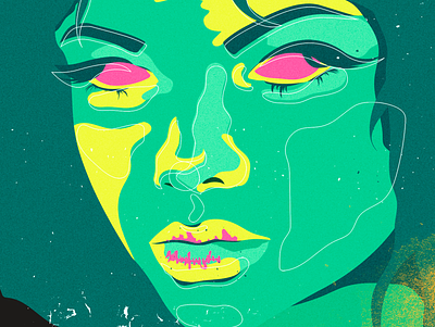 i wish i was an alien character design concept art face focus green illustration illustration art illustration digital illustrator lines noise photoshop pink portrait woman women yellow