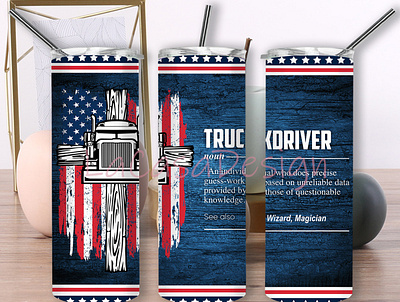 Truck Driver Tumbler america flag design graphic design truck tumbler trucker gift