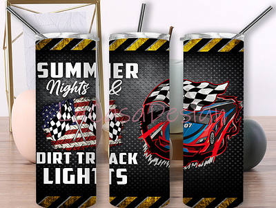 Racing Dirt Track Lights Tumbler checkered flag design graphic design racing gifts racing tumbler