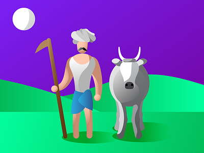 Farmer & Cow animal bull character design cow farm farmer farming illustration india poor