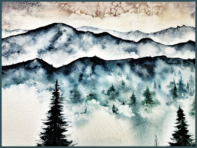 Blue Ridge Mountains great smoky mountains home watercolor