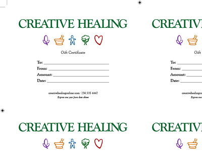 Creative Healing Gift Certificate branding print