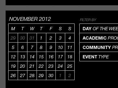 Events Calendar css html interactive typography