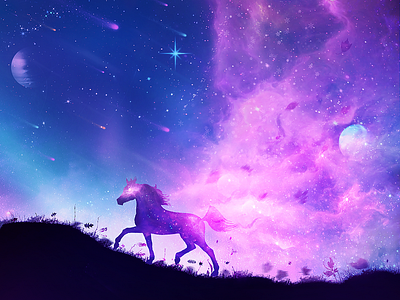 Through a dream animals digi digitalart galaxy graphic design horse sci fi scifi space