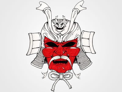 マスクし兜 No.0 (Masked Helmet No. 0) dragon helmet illustration ink japanese mask samurai