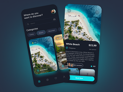 Travel App - Dark Mode app design graphic design travel ui ux