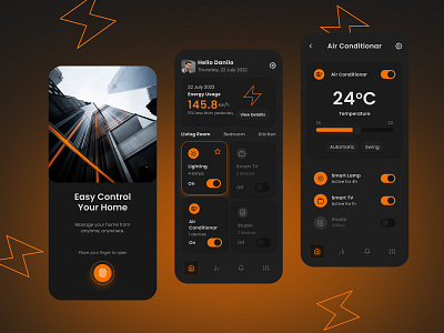 Smart House App - Dark Mode ⚡ app dark design energy graphic design house node ui ux
