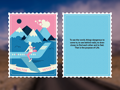 Walter Mitty Stamp illustration mitty plane stamp travel vector