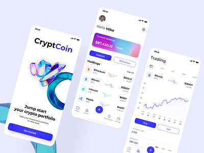 CryptCoin - Crypto App Concept app design app ui clean coin coin market crypto crypto app crypto app ui crypto currency crypto wallet marketing minimal nft trending