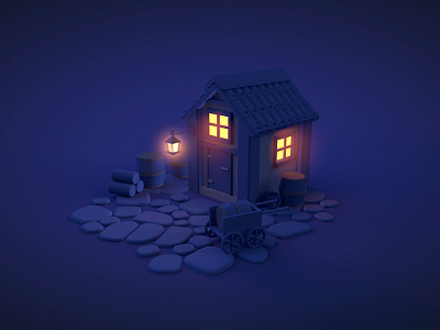 Cabin -c4d lights in the woods