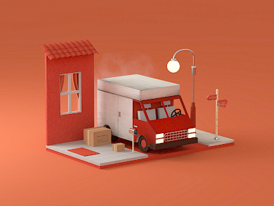 C4D model - delivery car at the door c4d design illustration ui vision