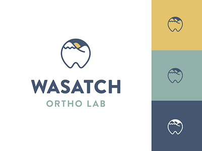 Wasatch Ortho Lab blue branding brandon grotesque dental dentist design icon logo mountain orthodontics tooth wasatch yellow