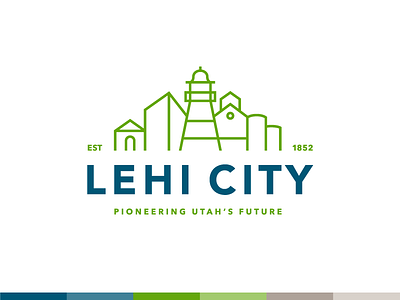 Lehi City Logo blue city cityscape green lehi logo monoline skyline utah