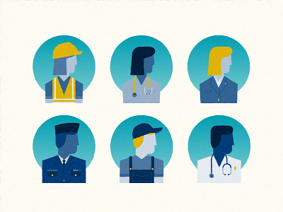 People with jobs blue business woman character construction doctor farmer icon jobs people soldier yellow