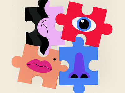 Self Puzzle ali adams confused design ear eye growth hard illustration lips mouth nose puzzle self solve vector