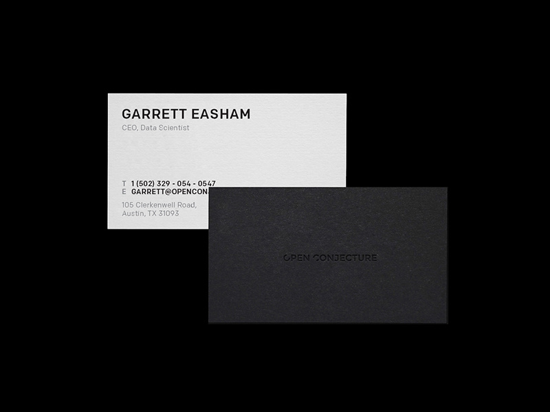 Open Conjecture Business Cards intelligence artificial open conjecture personal portfolio ali adams identity brand branding brand identity stationary